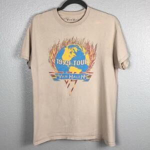 Van Halen Mens Size Medium Short Sleeve World Tour T-Shirt Double Sided Flawed